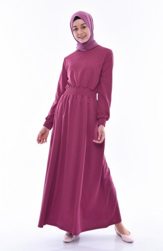 فستان بتصميم مطاط عند الخصر 4008-02 لون وردي باهت 4008-02