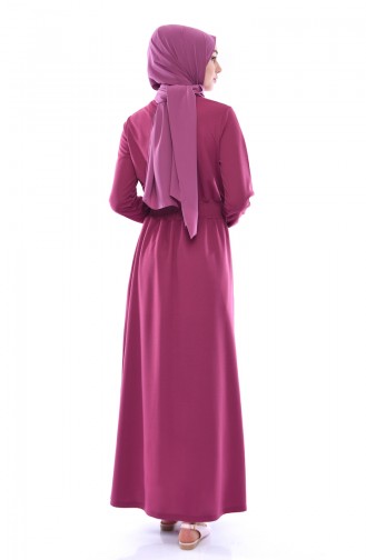 فستان بتصميم مطاط عند الخصر 4008-02 لون وردي باهت 4008-02