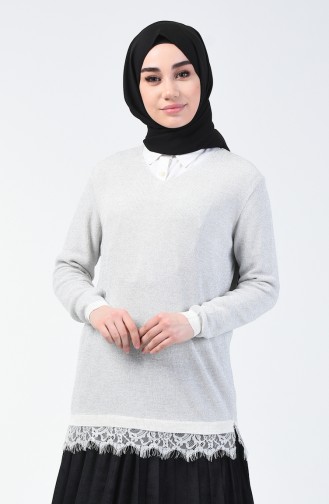 Pull Tricot Court Détail Dentelle  14331-03 Pierre 14331-03