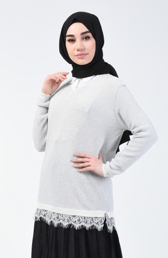 Pull Tricot Court Détail Dentelle  14331-03 Pierre 14331-03