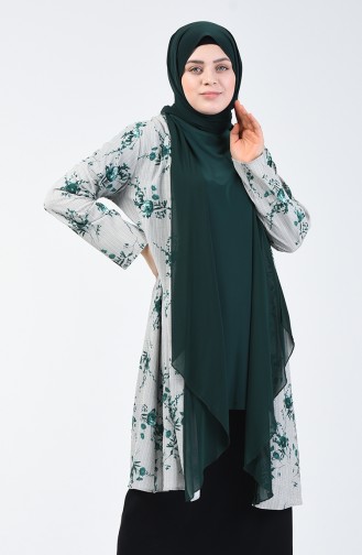 Ensemble Deux Pieces Veste Blouse Grande Taille 7866-02  Vert émeraude 7866-02