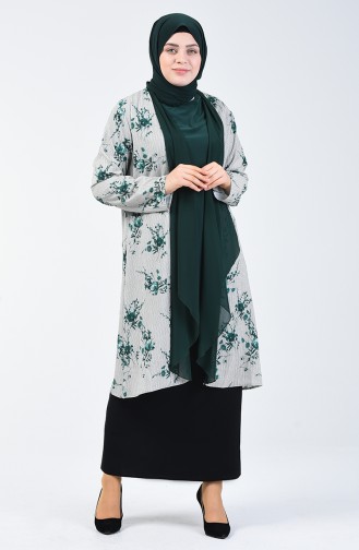 Ensemble Deux Pieces Veste Blouse Grande Taille 7866-02  Vert émeraude 7866-02