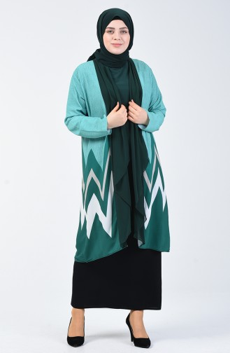 Ensemble Deux Pieces Veste Blouse Grande Taille 7866A-02  Vert émeraude 7866A-02