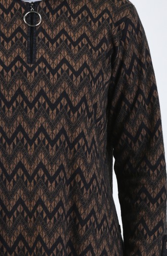 Büyük Beden Desenli Tunik Pantolon İkili Takım 2670-01 Kahverengi