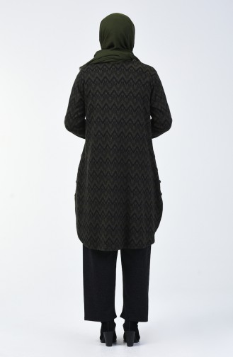 Plus Size Patterned Tunic Trousers Double Suit 2670-03 Khaki 2670-03