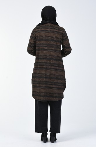 Büyük Beden Desenli Tunik Pantolon İkili Takım 2670A-01 Kahverengi