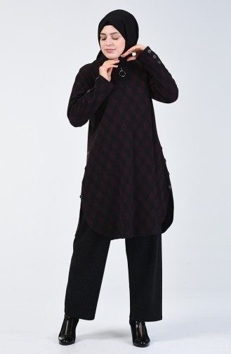 Plus Size Patterned Tunic Trousers Double Suit 2670b-01 Damson 2670B-01