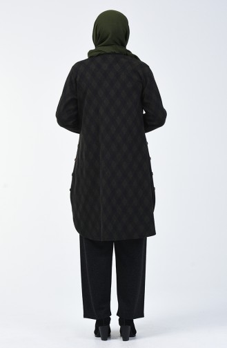 Plus Size Patterned Tunic Trousers Double Suit 2670B-04 Khaki 2670B-04