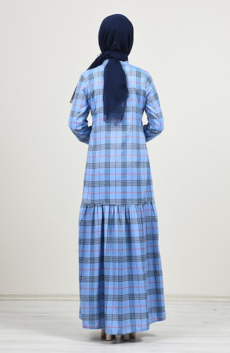 فستان مطوي بأزرار أزرق 8157-02