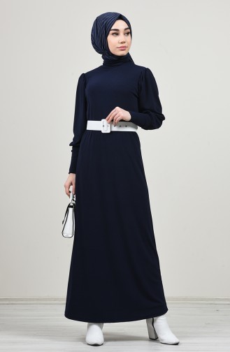 Neckband Straight Dress Navy Blue 8143-01