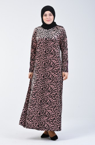 Plus Size Leopard Print Velvet Dress 4867-01 Powder 4867-01