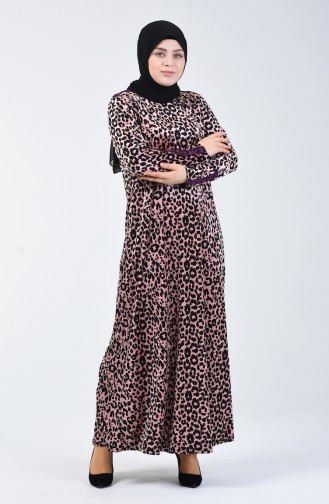 Plus Size Leopard Print Velvet Dress 4867-01 Powder 4867-01