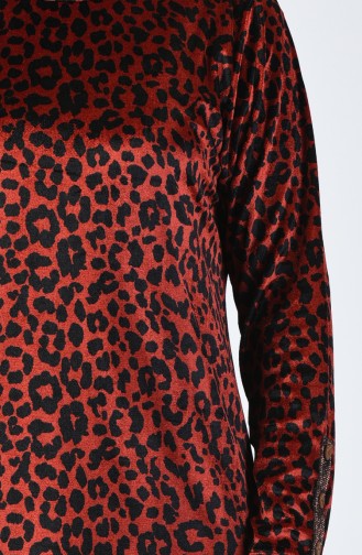 Robe Velours à Motifs Leopard Grande Taille 4867-02 Brique 4867-02