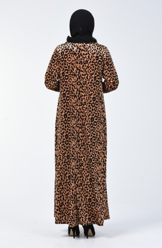 Robe Velours à Motifs Leopard Grande Taille 4867-03 Moutarde 4867-03