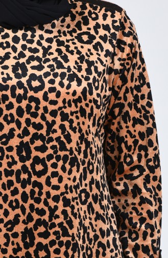 Robe Velours à Motifs Leopard Grande Taille 4867-03 Moutarde 4867-03
