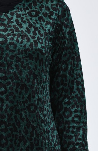 Robe Velours à Motifs Leopard Grande Taille 4867-04 Vert émeraude 4867-04