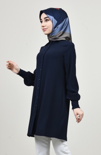 Gömlek Yaka Düğmeli Tunik 8145-02 Lacivert