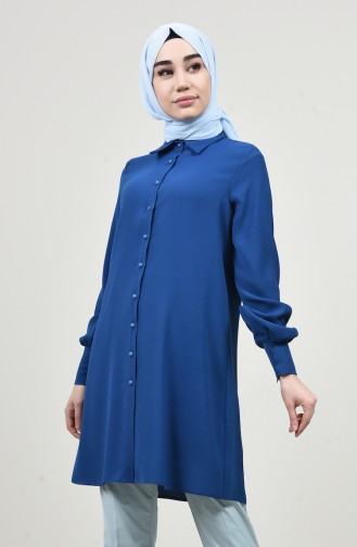 Shirt Collar Buttoned Tunic Indigo 8145-03