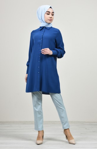 Shirt Collar Buttoned Tunic Indigo 8145-03