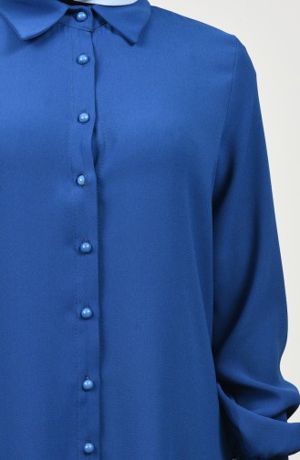 Shirt Collar Buttoned Tunic Indigo 8145-03