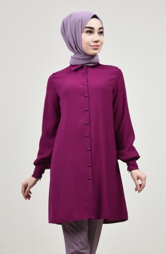 Shirt Collar Buttoned Tunic Fuchsia 8145-05