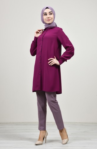 Shirt Collar Buttoned Tunic Fuchsia 8145-05