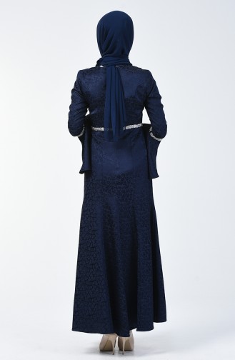 Spanish Sleeve Strass Evening Dress Navy Blue 60088-02