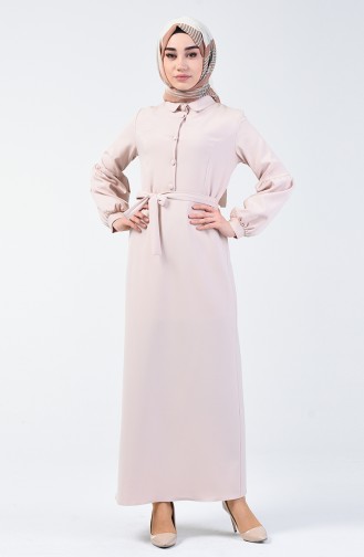 Belted Dress with Buttons 2699-11 Beige 2699-11