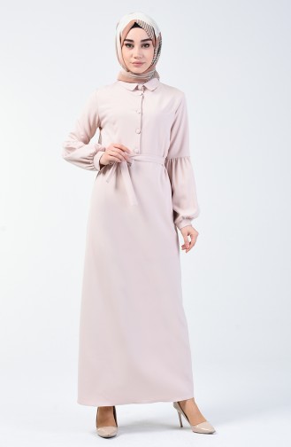 Belted Dress with Buttons 2699-11 Beige 2699-11