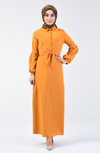 Buttoned Belted Dress 2699-12 Mustard 2699-12