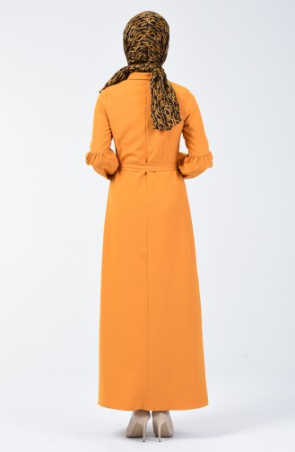 Buttoned Belted Dress 2699-12 Mustard 2699-12