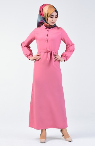 Buttoned Belted Dress 2699-13 Pink 2699-13