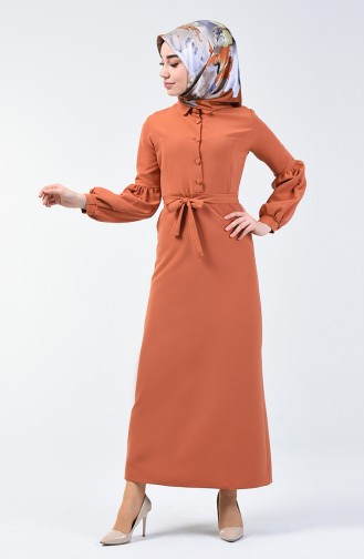 Geknöpftes Kleid mit Band 2699-15 Orange 2699-15