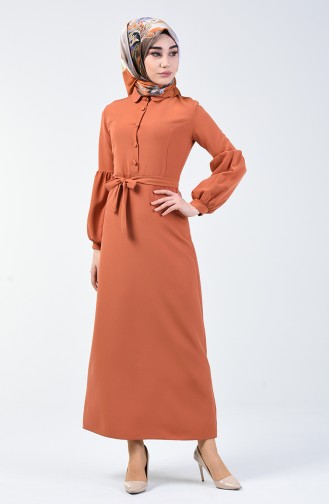 Geknöpftes Kleid mit Band 2699-15 Orange 2699-15