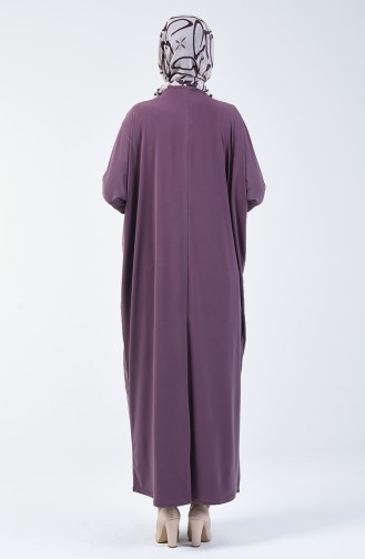 فستان قماش الساندي بأكمام خفاش ليلكي داكن 8813-09