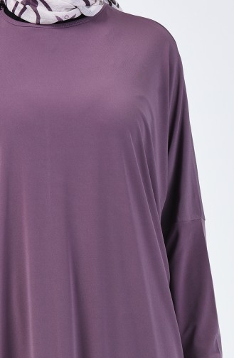 فستان قماش الساندي بأكمام خفاش ليلكي داكن 8813-09