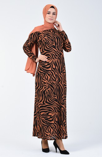 Patterned Dress Brown Tobacco Black 8859-01