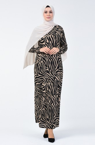 Robe à Motifs 8859-02 Beige Noir 8859-02