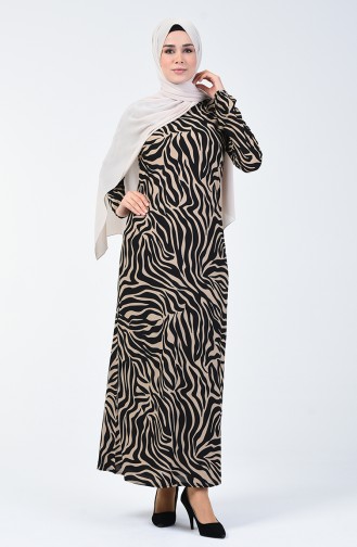 Robe à Motifs 8859-02 Beige Noir 8859-02