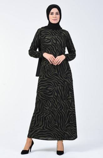Patterned Dress Khaki Black 8859-03