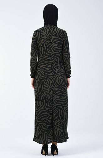 Patterned Dress Khaki Black 8859-03