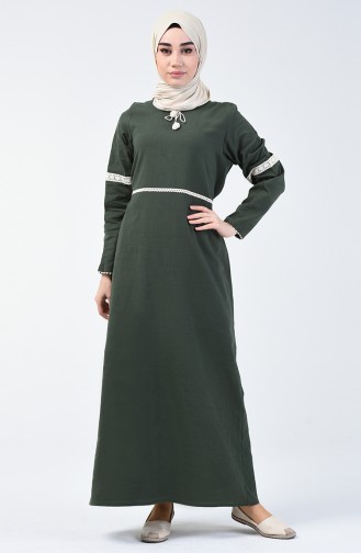 فستان مزين بالدانتيل كاكي وأخضر 0039-03
