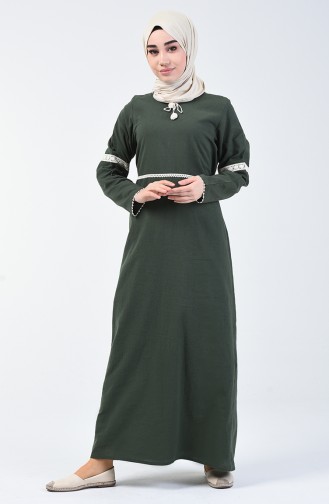 Spitzen Kleid aus Şile-Stoff 0039-03 Khaki Grün 0039-03