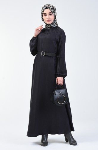 Sleeve And Collar Gathered Dress 3138-01 Navy Blue 3138-01