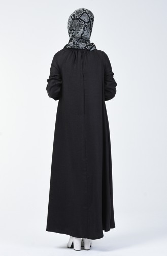 Kolu Ve Yakası Büzgülü Elbise 3138-04 Siyah