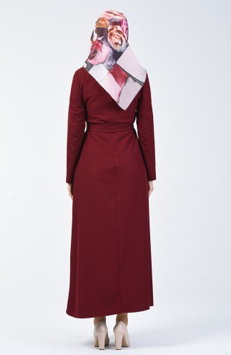 Belted Straight Dress Bordeaux 60087-01