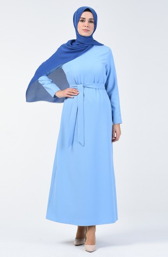 Belted Straight Dress Baby Blue 60087-04