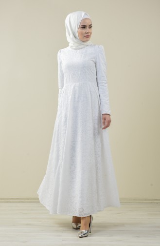 White Hijab Evening Dress 7256-02