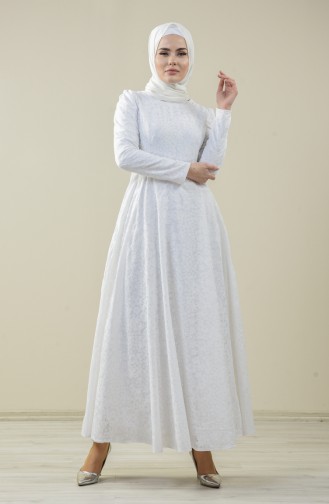 White Hijab Evening Dress 7256-02