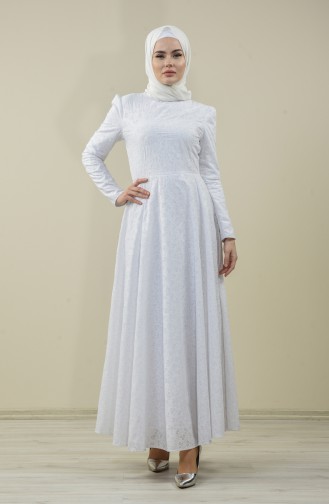 White Hijab Evening Dress 7257-02